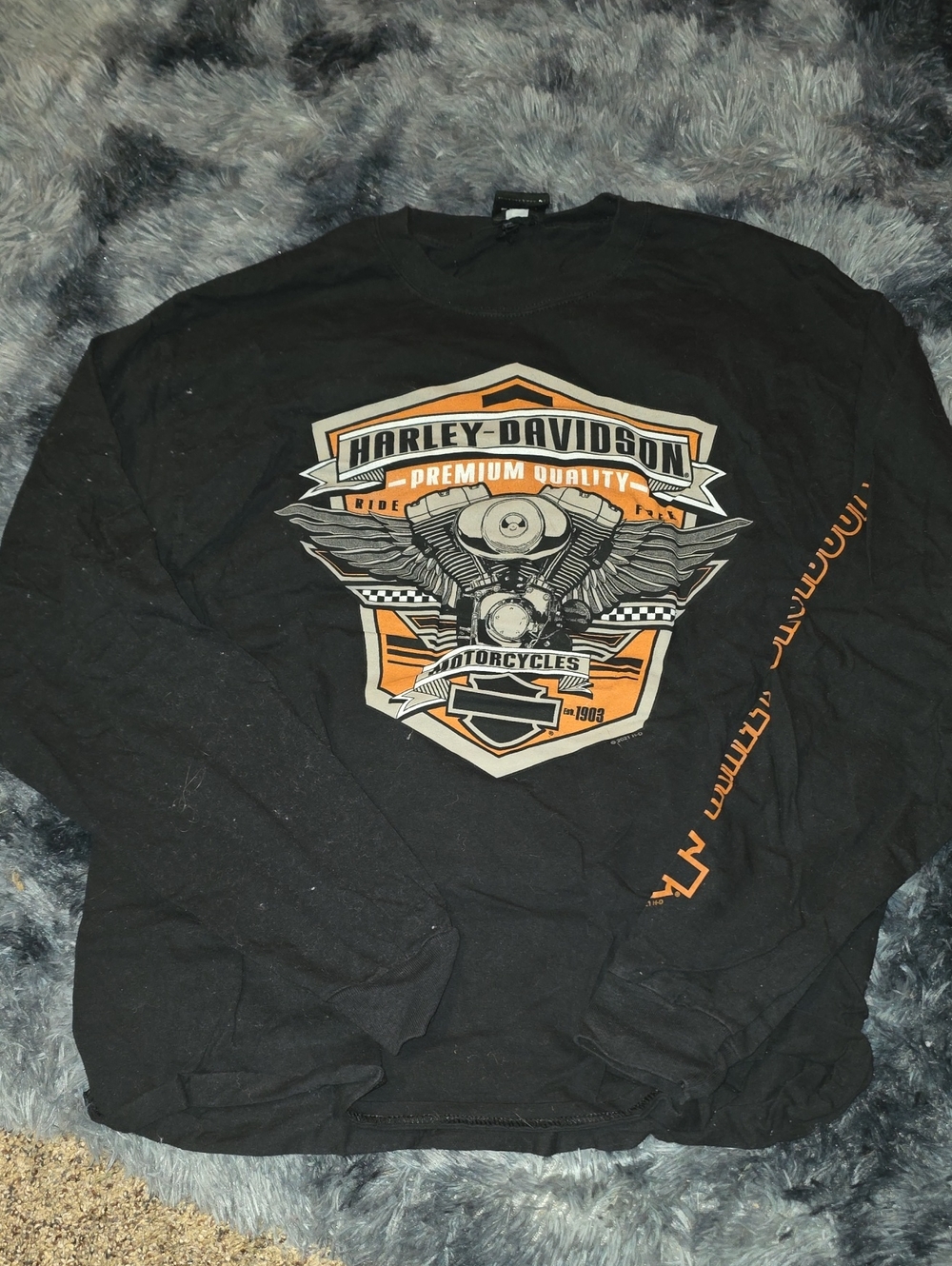 Harley-Davidson Black Long Sleeve Shirt with Orange and Cream Engine Graphic